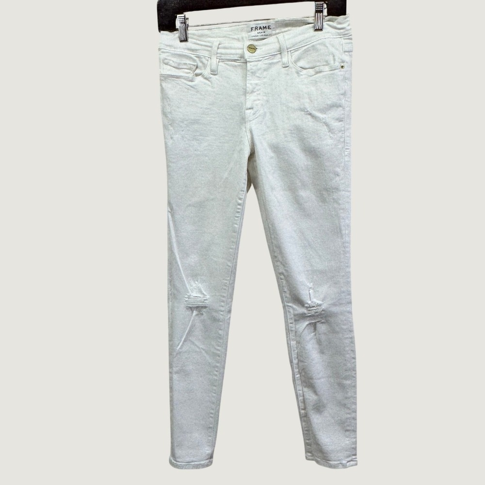 Frame Le Skinny de Jeanne Crop Jeans Womens 29 White Distressed Skinny Denim